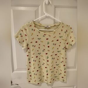 LOFT Outlet Yellow Multicolor Fruit Print Cotton Blend Short Sleeve Sleep Top XS